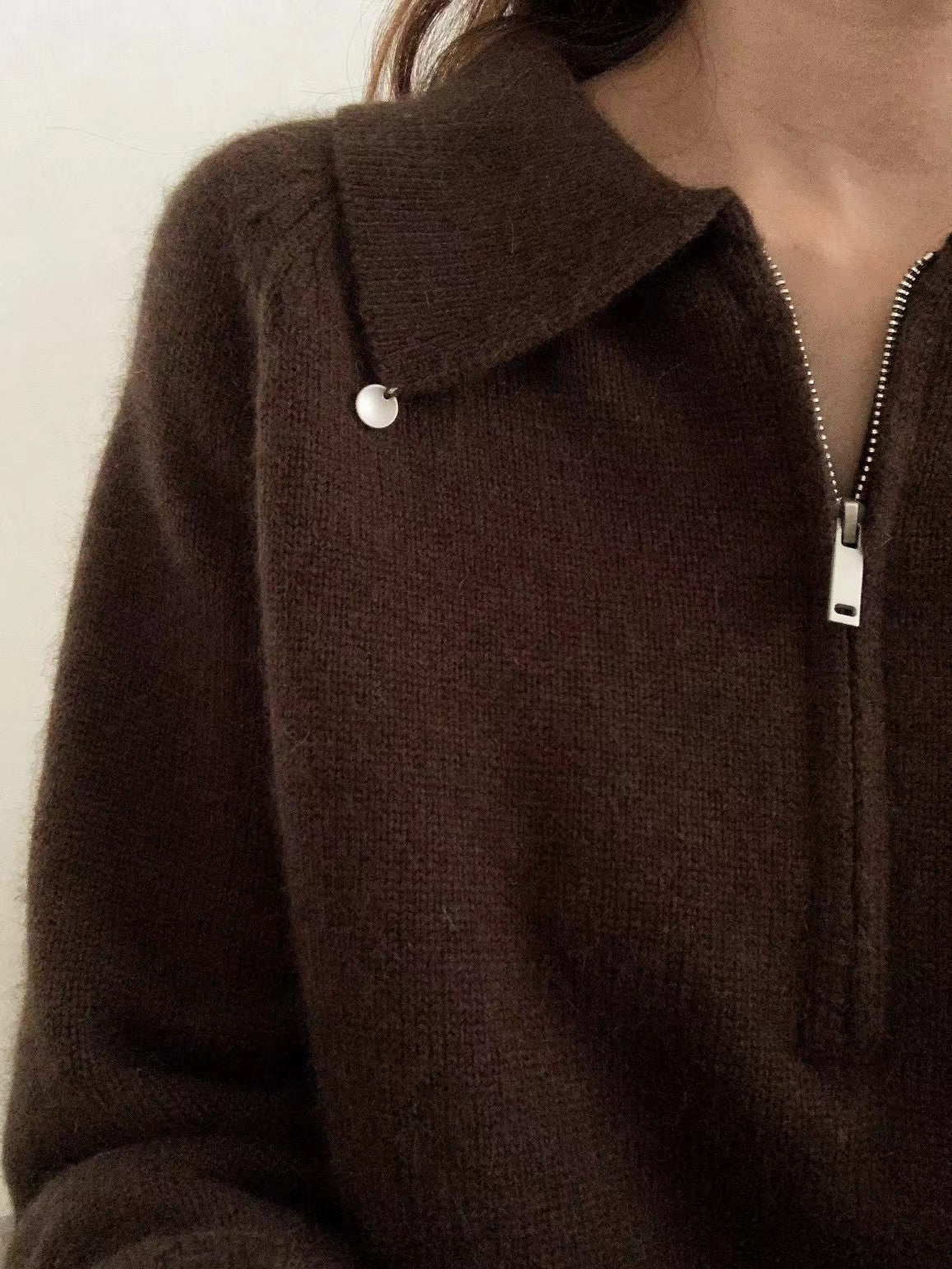 // raccoon+wool半拉鍊翻領高級感毛衣