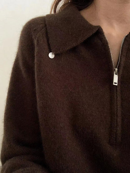 // raccoon+wool半拉鍊翻領高級感毛衣