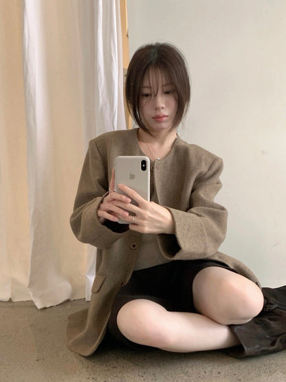 J58 / 高質圓領羊毛毛呢外套(50%羊毛)