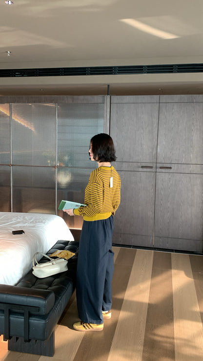 // 復古撞色間條包邊CD