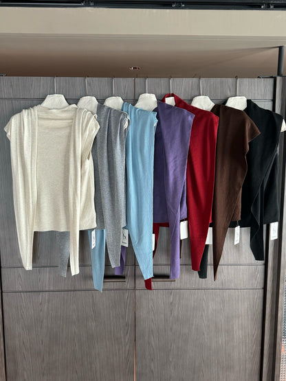 // 可分開慵懶半高領小短袖NT+披肩兩件套