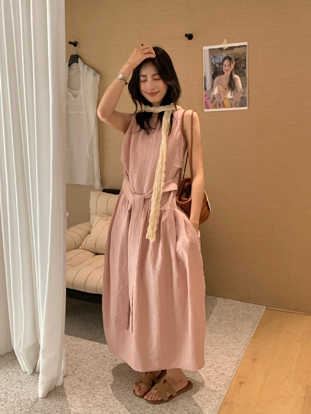 // 自帶肌理感天絲連腰帶OPS