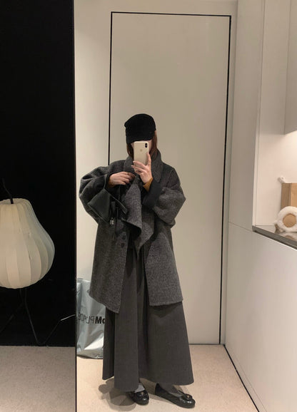 // 連腰包高品質毛呢壓褶中裙