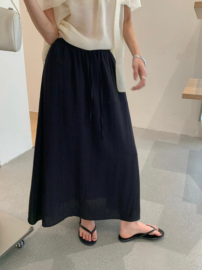 // 極簡鬆弛感麻質中裙