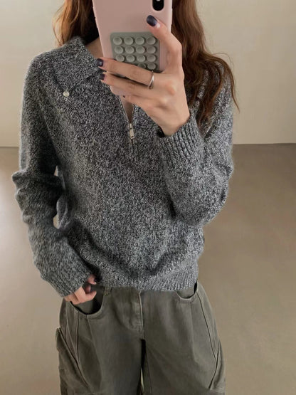 // raccoon+wool半拉鍊翻領高級感毛衣