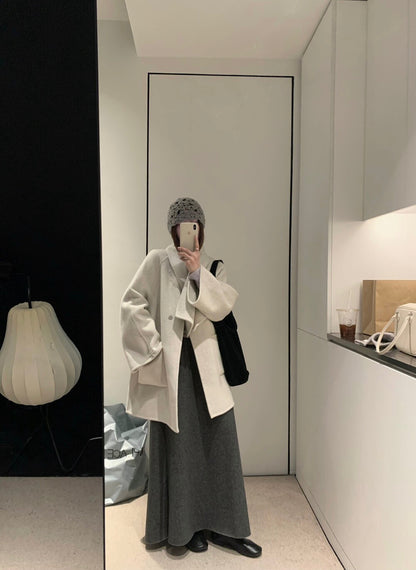 // 100%圓領口袋簡約手工外套（連頸巾）