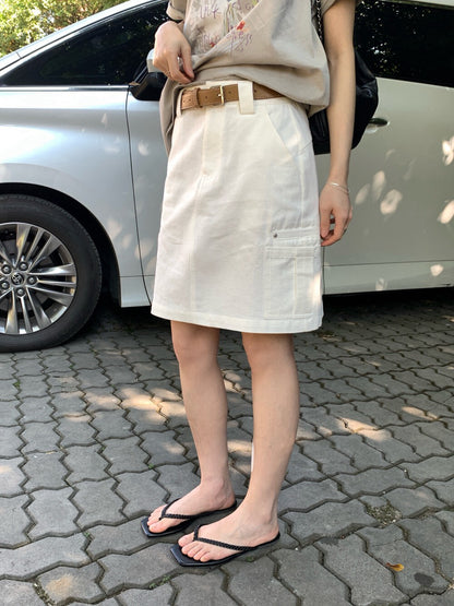 📻 肌理棉口袋工裝短裙(連腰帶)