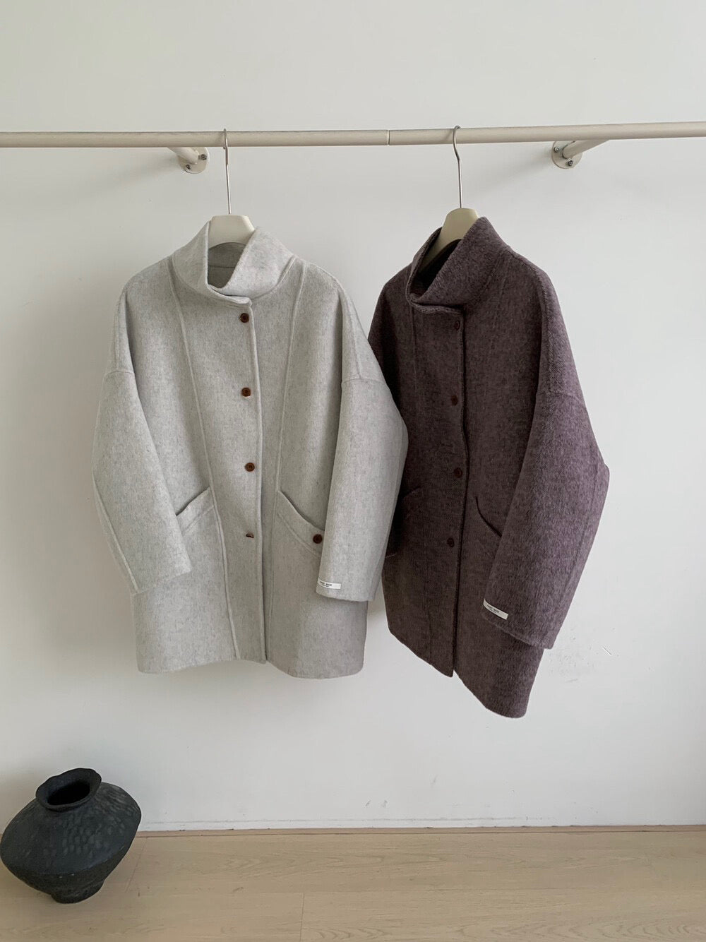 // 立領簡約風100%羊毛手工雙面中長外套