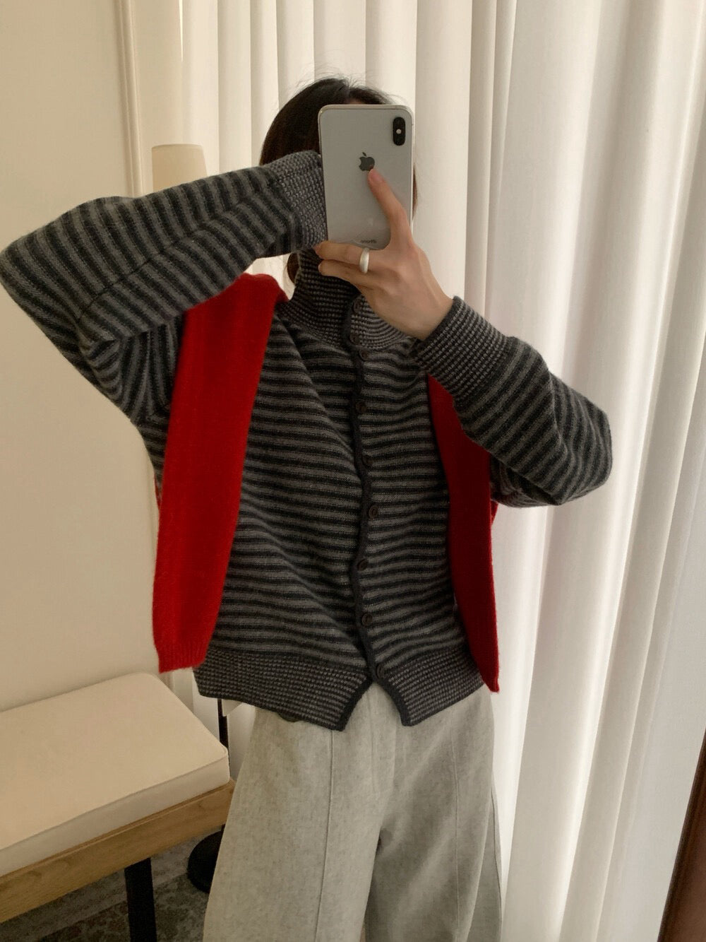 // 30%raccoon拼粗幼間條可立領CD