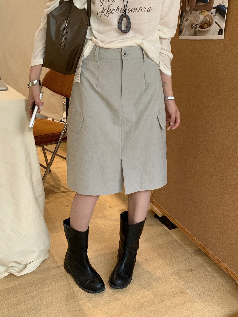 // 美式復古口袋工裝裙