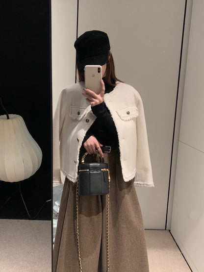 回饋價！// 氣質流蘇邊小香風100%羊毛雙面手工外套