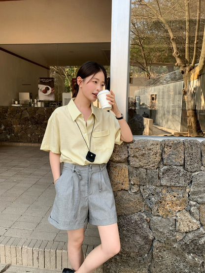 // 棉麻反褶腳連腰繩短裙
