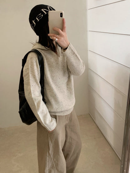 // 98%綿羊毛混點無縫一體連帽NT