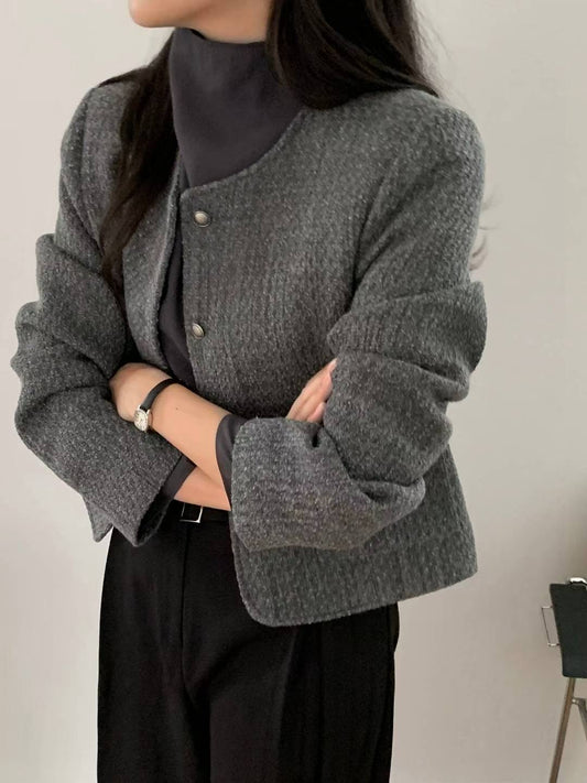 // 氣質圓鈕扣口袋tweed JK