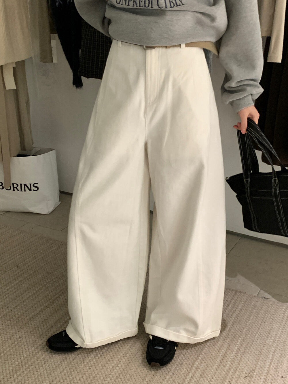 // 大熱鬆弛感加絨彎刀褲(連腰帶)