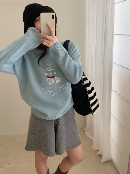 // 100%羊毛可愛小狗刺繡毛衣