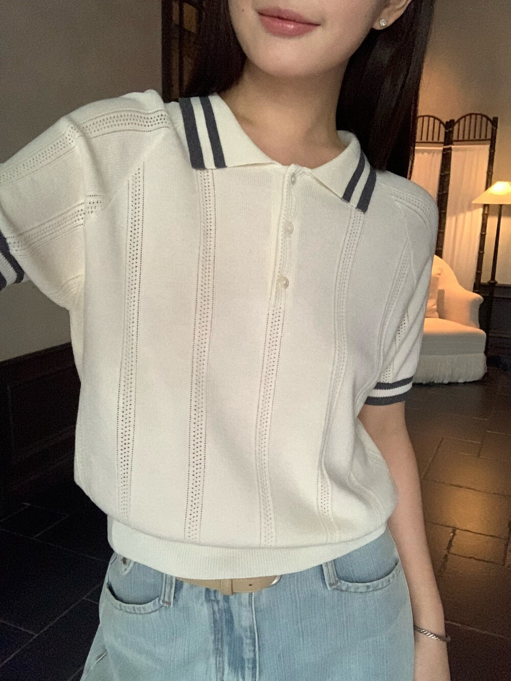 // 特別織紋撞色邊翻領polo NT
