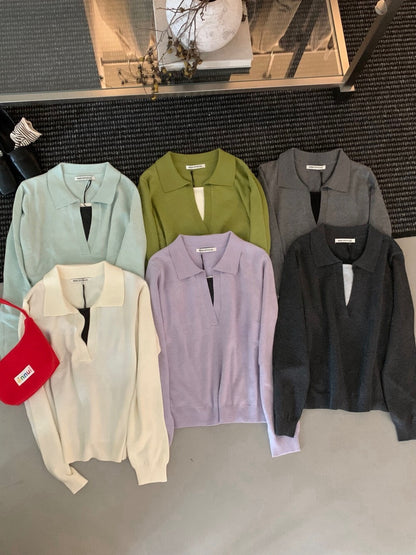 // 自帶造型假兩件小v翻領NT