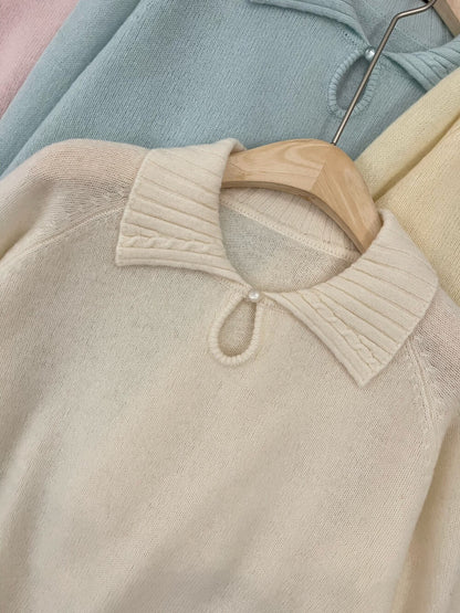 // 100%綿羊毛小鈕扣鏤空翻領NT