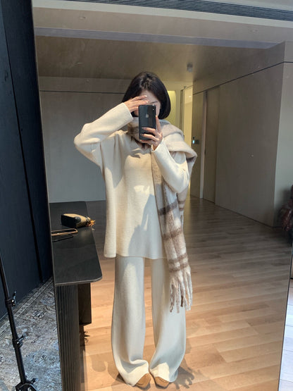 // 懶人必備氣質v領冷衫+褲套裝