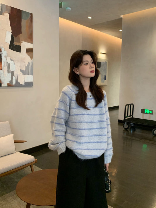 // 超soft簡約間條圓領毛衣