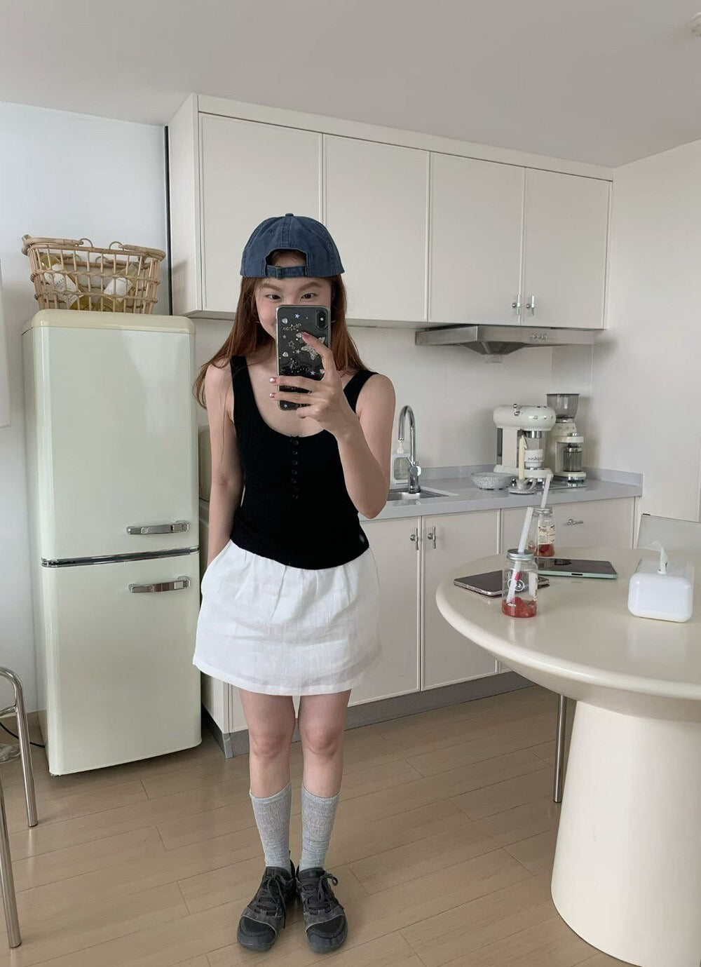 // 極簡風橡筋腰麻質裙褲