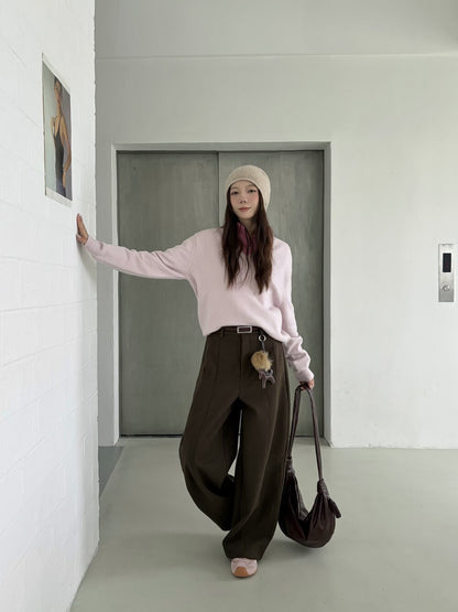 // 50%wool微寬鬆加絨彎刀褲