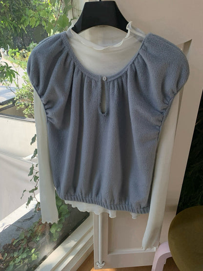 // 毛絨感超韓疊穿橡筋腳背心