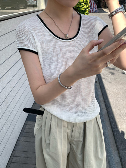 // 撞色邊小飛袖針織背心