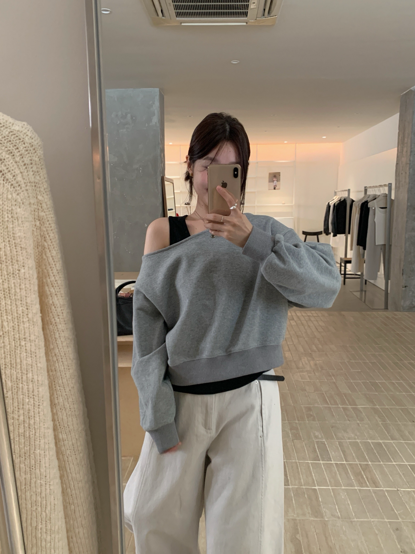 // 休閒感斜肩衛衣+背心兩件套