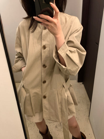 // 設計感百褶腳可立領trench coat