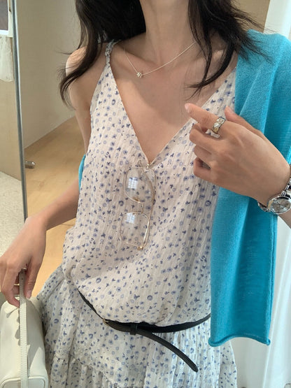 // 疊穿超美荷葉腳碎花吊帶OPS