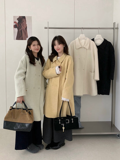 // 100%羊毛經典雙排扣手工雙面外套