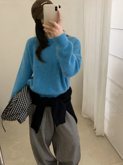 // 軟糯超美色系混兔毛圓領毛衣