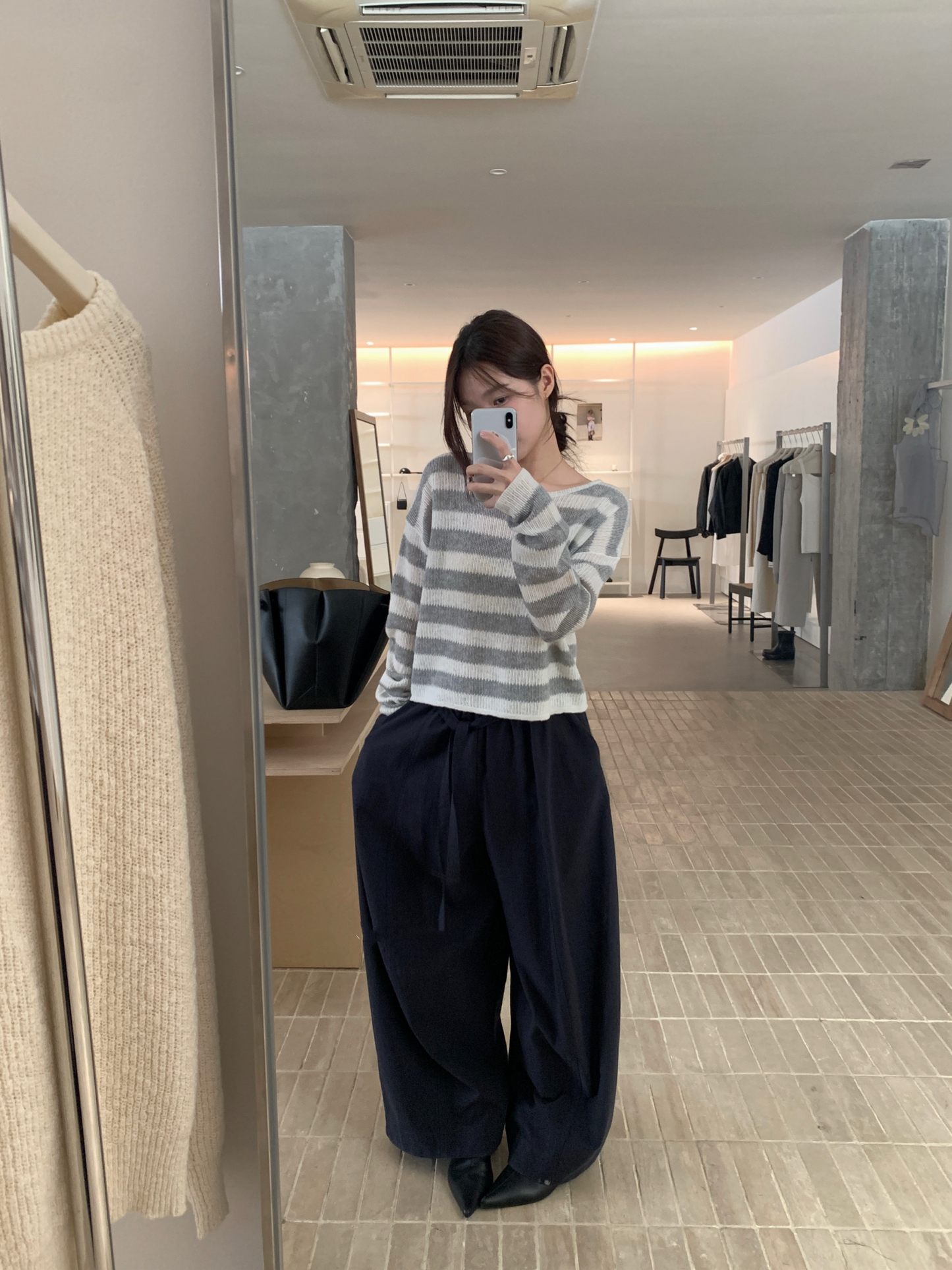 // 慵懶感粗間條中短款NT