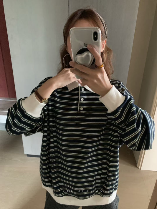 // 隨性慵懶撞色間polo上衣