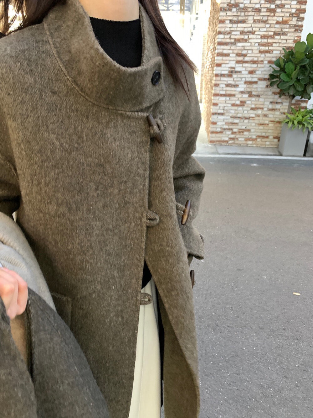 // 90%wool氣質立領長款手工羊毛外套(連袋仔)