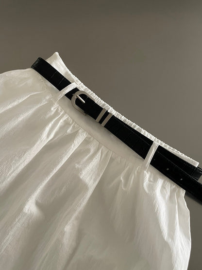 // 壓褶details裙腳五分傘裙(連腰帶)