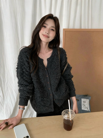 C83 / 立體圈圈紗圓領針織外套(8%WOOL)