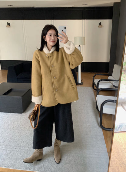 // 特別翻領設計皮毛一體中長外套