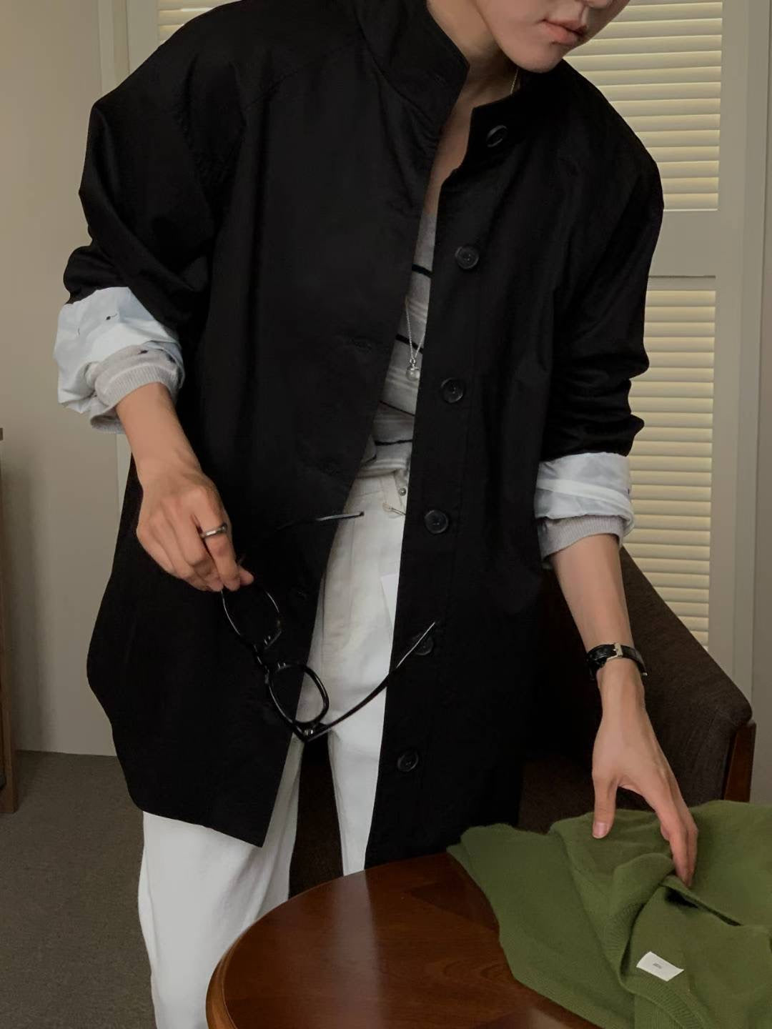 // 高品質立領中長trench coat