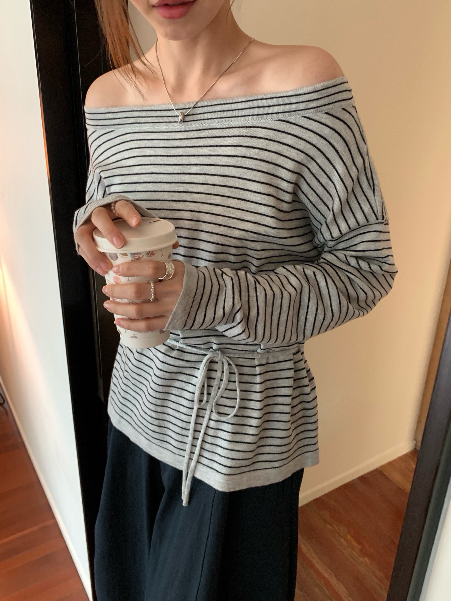 // 三種穿法8%wool親膚間條綁腰NT