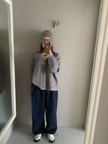 // 12色超美色系V領排扣羊絨紗CD