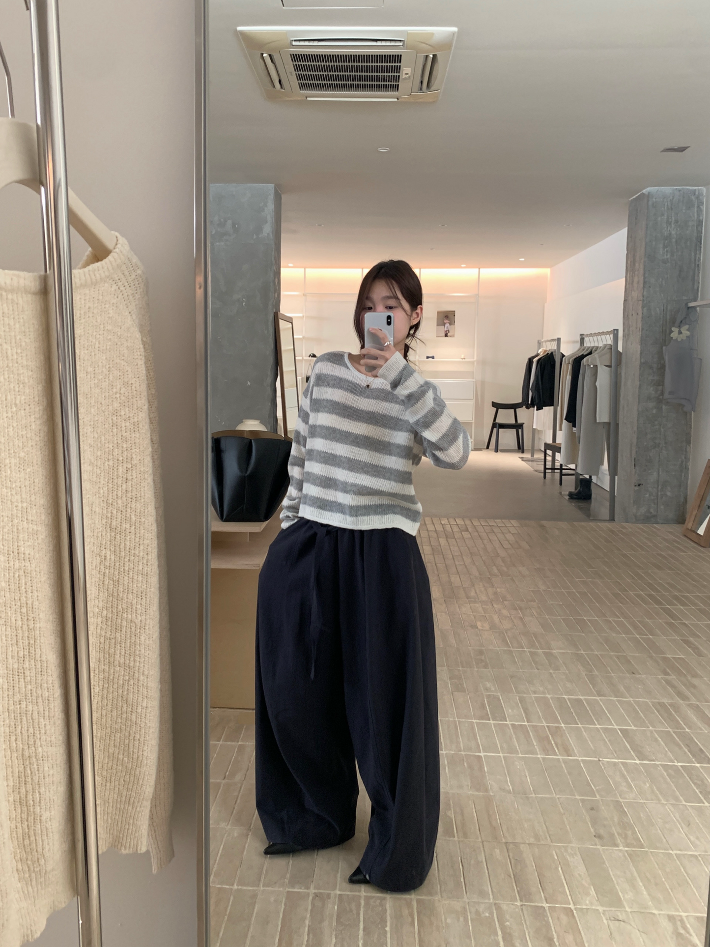 // 慵懶感粗間條中短款NT
