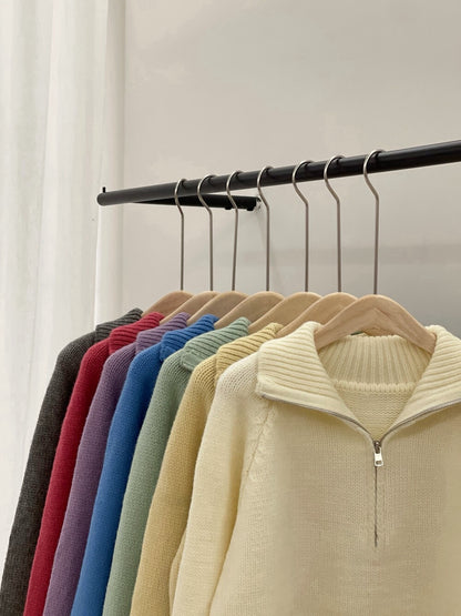 // 半拉鍊直坑紋領套頭NT