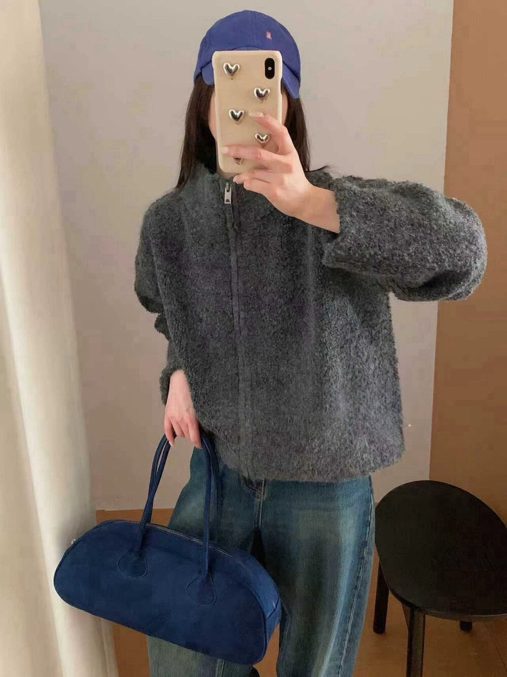 // 30%綿羊毛圈圈毛質感半領拉鍊CD