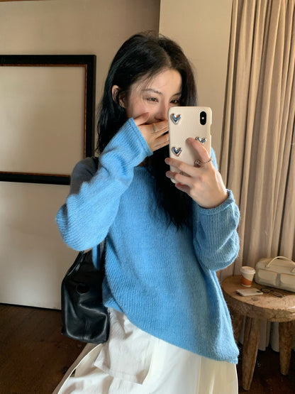 // 超美色系慵懶落肩針織上衣