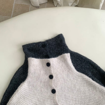 // 慵懶休閒感立領排扣毛衣+半身裙套裝