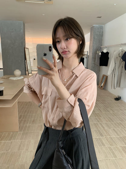 // 100%小v翻領口袋SH