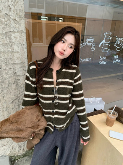 C79 / 軟糯感間條圓領針織外套(7%WOOL)